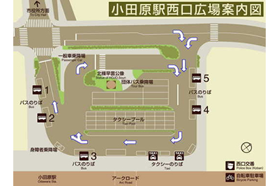 小田原駅西口バス停の地図